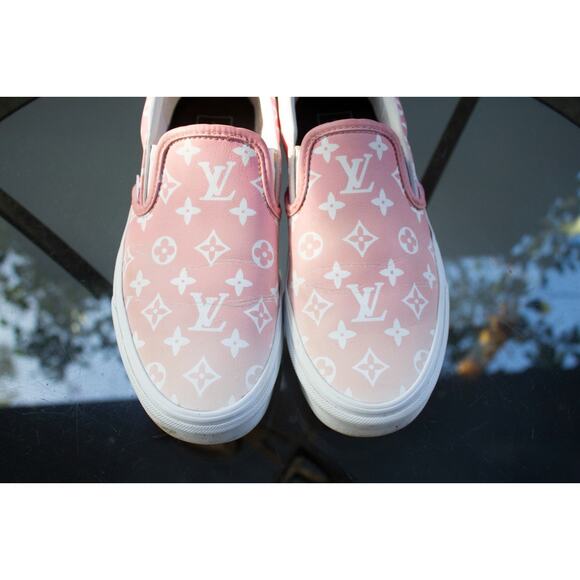Louis Vuitton x Vans Sneakers Womens 8 / Mens 6.5 Pink LV Logo Custom Slip On - Picture 9 of 9